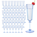 48 Pack Plastic Champagne Glasses Blue Unbreakable Ribbed Champagne Flutes Detachable 5.5 Oz Disposable Stemware Glasses Wine Toasting Cups for Wedding Bridal Shower Gifts Bridal Shower Housewarming