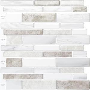 WOWSTAR 10 Sheet Marble Peel and Stick Backsplash for Kitchen,Self-Adhesive Tile Backsplash for Kitchen, Bathroom, 12" x 12", (Beige & White)