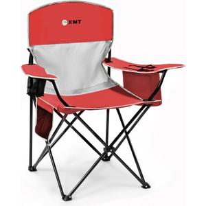 Portable Outdoor Folding Chair with Cup Holder & Cooler Bag - Breathable Mesh, Wide Armrests, Ergonomic Design for Camping, Beach, Backyard - Includes Storage Bag & Bottle Opener (Black/Green/Red)