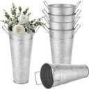 MIVIDE 3 Pack 9 Inch Galvanized Flower Bar Buckets, Flower Buckets for Flower Bar, Metal Flower Bucket Decoration and Metal Vase with Handles for Wedding, Balcony Garden, Home Decor(White)