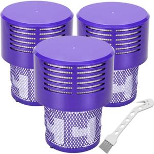 Replacement V10 Filters for Dyson V10 Cyclone Series, V10 Absolute, V10 Animal, V10 Total Clean, SV12, Replace Part No. 969082-01, 3 Pack Filters and 1 Clean Brush