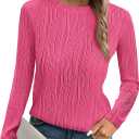 PRETTYGARDEN Long Sleeve Tops for Women Spring Fall Trendy Business Dressy Casual Shirts Crewneck Textured Blouse Clothes (Large)