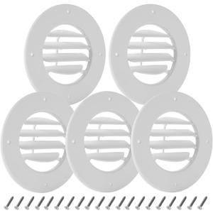 Calvana (5-Pack) 6.5" RV Ceiling Vent Covers for Inside Camper, RV AC Vent Cover Replacement, Fits 4-5/8" Ducts, Rotatable Slats for Directional Airflow, White