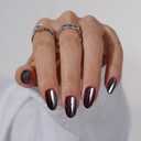 BTArtbox Press On Nails Short - Dark Oval Press On Nails, Chrome Glazed Glue On Nails, Supremely Fit & Glossy Stick On Nails in 16 Sizes - 30 Fake Nails Kit, Magic Mirror