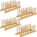 4 Pack Bamboo Wooden Dish Drying Rack, Plate Organizer for Cabinet, Plate Rack Pot Lid Holder for Dishs, Bowls, Cups, Cutting Boards and Books, Kitchen Cabinet Organizer