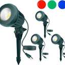 Spotlight Outdoor 120V Plug-in, 2700K Warm White LED Landscape Spot Lights with RGB 3 Lenses for Yard, Garden, Lawn&Tree Decor, IP67 Waterproof, Perfect for Holidays&Everyday (4 Pack, Green)