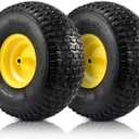 2PCS 20x8.00-8 Rear Tire and Wheel Assemblies, 3/4" Borehole, 3.5" Offset Hub and 3/16" Keyway, 4 Ply Tubeless Tire Compatible with Riding Lawn Mowers (Yellow)