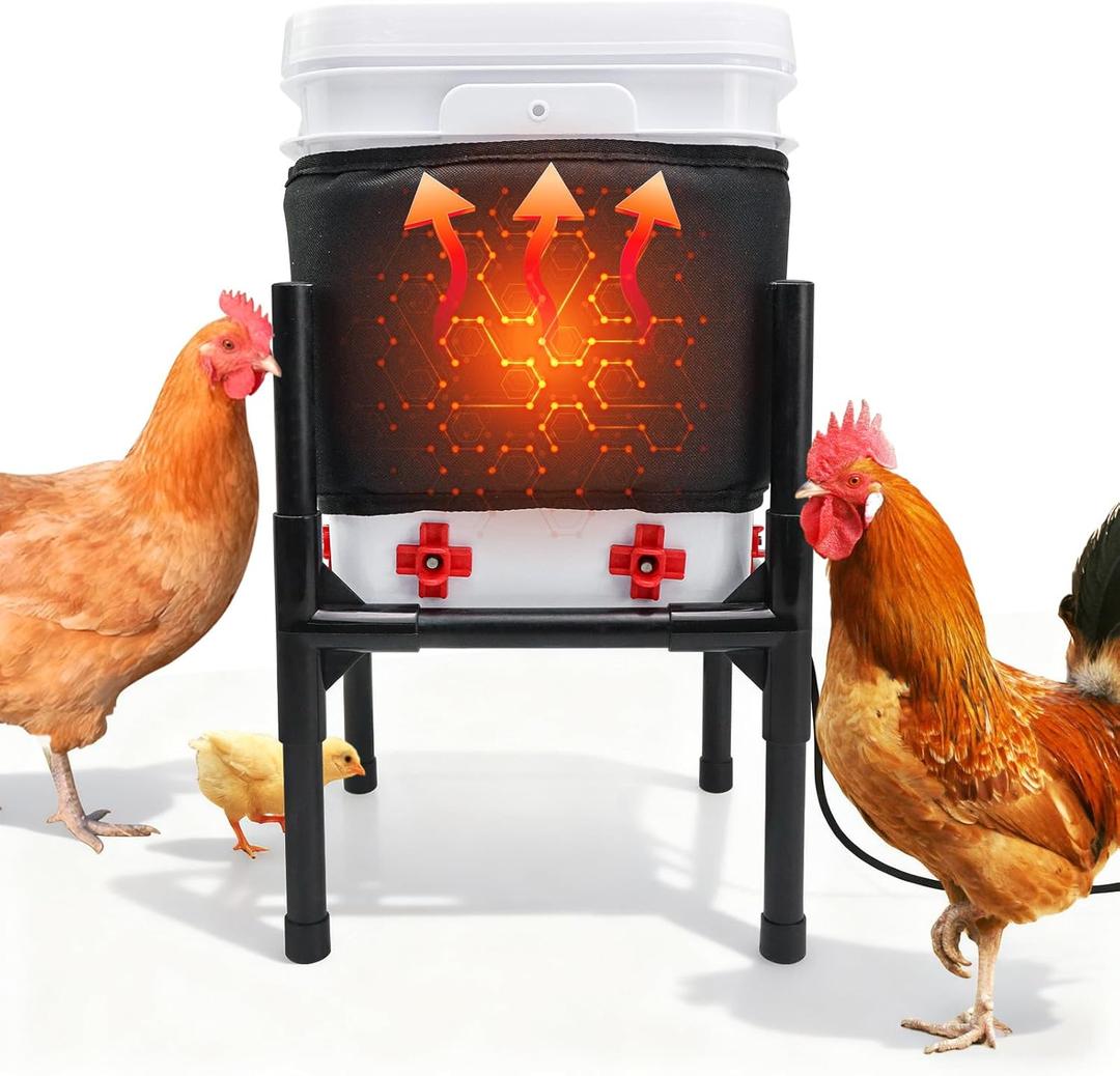 Heated Chicken Waterer,3 Gallon Chicken Poultry Water Heater with Stand for Winter with 8 Nipples + 4 Extras (black, 3 Gallon)