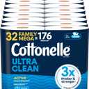 Cottonelle Ultra Clean Toilet Paper with Active CleaningRipples Texture, Strong Bath Tissue, 32 Family Mega Rolls = 176 Regular Rolls (8 Packs of 4) (353 Sheets (Pack of 32))