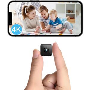 4K Mini Indoor Wireless Camera Micro Pet WiFi Small House Tiny Body Security Camera Nanny Smart Cameras,Night Vision Motion Detection Indoor Outdoor (black)
