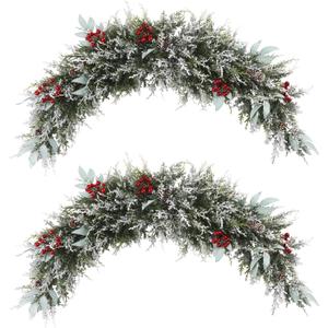U'Artlines 2PCS Christmas Swag for Front Door,43" Frost White Artificial Decorative Swag with Red Berry, Pine Cone, Berries for Window Wall Fireplace Mantle Home Holiday Xmas Decor Swag
