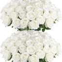 Hananona Artificial Roses in Bulk, Fake Velvet Silk Roses Realistic Rose for Wedding Centerpieces Flower Arrangement Home Decor (50, White)
