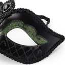 elegant black feather masquerade ball mask for women and men - perfect couple accessory for masquerade Halloween (Green)