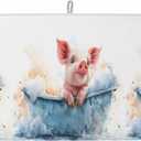 Absorbent Dish Drying Mat for Kitchen Counter Cute Pig in Bathtub Microfiber Dish Drying Pad, Abstract Watercolor Animal Dish Drainer Mat Rack for Utensils/Countertops/Sinks, 18x24in, 1Pack (White Gray Blue Light Blue Light Pink)