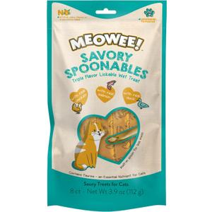 MEOWEE! Savory Spoonables with Real Chicken, Salmon and Duck for Cats, 8 Count, Treat Your Cat to Triple Flavor Squeezable Lickable Wet Treats with Built-in Spoon for Less Mess (EXP 09/07/26)