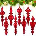 Mifoci 8 Pcs 6 Inch Mercury Glass Finial Christmas Ornaments Hanging Christmas Finials Glass Ornaments Assorted Mercury Decor for Vintage Holiday Xmas Tree Decoration(Red)