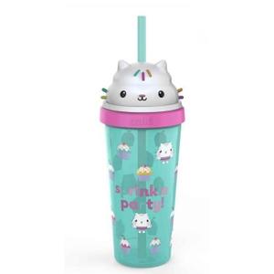 Zach! Gabby's Dollhouse 18 oz. Green Super Sipper Tumbler with Cakey Cat Design, BPA-Free Plastic