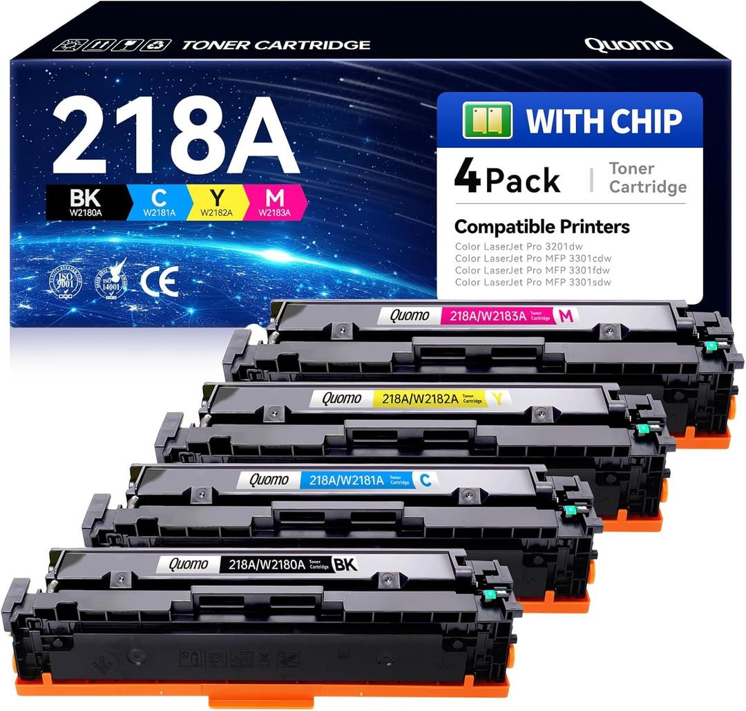 218A Toner Cartridges 4 Pack 3301fdw with Chip Replacement for HP 218A 218X Compatible for Color LaserJet Pro MFP 3301cdw 3201dw 3301sdw Printer W2180A W2180X High Yield (Black Cyan Yellow Magenta)