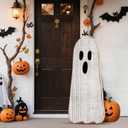 42 Inch Halloween Porch Sign Wooden Halloween Yard Decor Ghost Front Door Welcome Standing Sign Farmhouse Home All Saint's Day Wall Standing Decorations Outdoor Display Decor(Spooky Ghost)