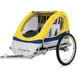 Schwinn Echo Child Bike Trailer, Max of 2 Children with Total Weight of 80 lbs., Canopy, 20-Inch Air-Filled Tires, Yellow/Grey