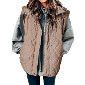 EVALESS Cropped Puffer Vest Women Lightweight Quilted Stand Collar Sleeveless Jackets Fall Winter 2025 Button Zip Up Coat (Medium, Apricot Pink)