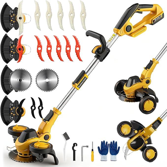 11-Inch Weed Wacker Cordless Compatible with DEWALT 20V MAX Battery | Electric Weed Eater, Grass Trimmer/Edger/Mini Mower/Brush Cutter, 4 Types Blades, Brushless Motor, Lightweight, No Battery