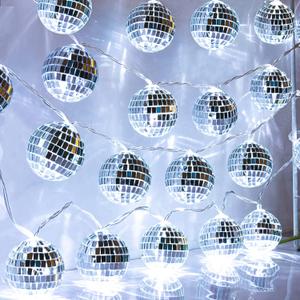 AceList 50 LED 16.4Ft Disco Ball String Light - Battery Powered and USB Plug, Disco Ball Lights for 70's Disco Party Decorations and Birthday Parties, Mamma Mia (Silver) (White)