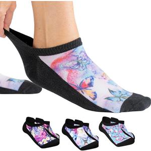 Viasox Diabetic Ankle Socks for Women & Men 3 Pack, Low Cut Non Binding, Seamless Neuropathy Socks (US, Alpha, Medium, Regular, Regular, Flower Power)