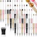 Crtiin 100 Pieces Plastic Beadable Pen Bulk Kit 50 Bead Ballpoint Shaft Black Ink Beaded Pens with 50 Refills for DIY Making Valentines Day Gift for Office(Black Gold)