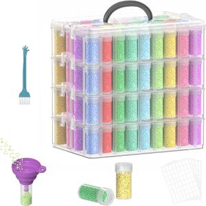 4-Tier Diamond Painting Storage Box, 208 Slots Large Capacity Portable Transparent Diamond Art Storage, Suitable for Pills,DIY Art Crafts, Diamond Art Storage Containers
