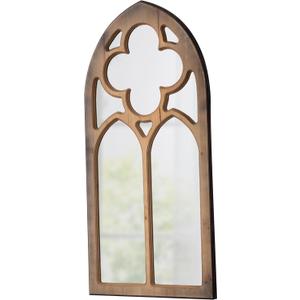 Rustic Gothic Cathedral Window Mirror 18 X 36 Inch, Hanging Burning Finshed Farmhouse Arched Window Pane Mirrors, Wood Frame Window Mirrors for Wall Decor for Fireplace Bathroom