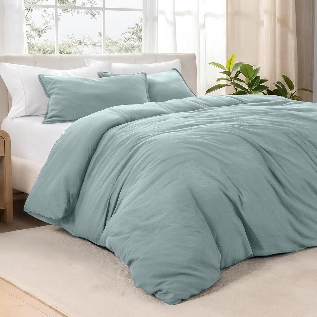 Bare Home Microfiber Duvet Cover Set - Ultra Soft Washed Microfiber - King/California King - Linen-Like Look - Easy Care - Breathable Fabric - Our Softest Duvet Cover Set (King/Cal King, Sea Spray)