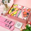 2 x Reallnaive 6 Pcs Grandma Gifts for Birthday, Floral Grandma Gifts from Grandkids, Grandmother Basket with 60 x 50 in Cozy Blanket, Pastel Mug, Scented Candle, Jewelry Tray & Fuzzy Socks