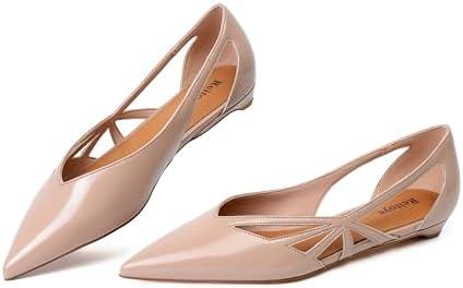 Reitoye Flats for Womens Closed Pointed Toe Ballet Flat Comfortable Dressy Work Slip On Casual Shoes Womens Flats, 9.5, Nude