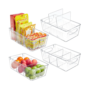 Kootek Refrigerator Organizer Bins with Removable Dividers, Freezer Organizer Bins Clear Pantry Organization and Storage Bins, Plastic Stackable Food Storage Bins for Fridge, Kitchen, Cabinet (4 Pack)