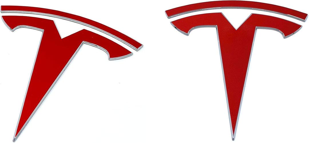 Logo Decal Overlay Stickers for Tesla Model Y (2020 to 2025), Standard Wrap, 4-pc Set (Gloss Red)