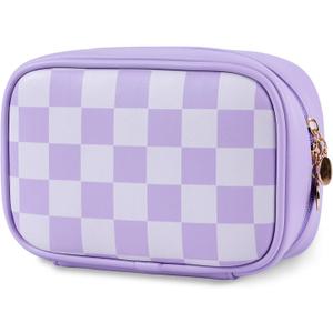 Travel Makeup Bag Cosmetic Bag for Women,Small Makeup Organizer Bag,Cute & Waterproof Vegan Leather Makeup Case with Multiple Compartments,Toiletry Bag for Cosmetics (PURPLE) (MEDIUM)