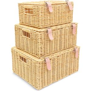 Wicker Storage Baskets with Lids  Set of 3 (Large, Medium, Small) for Organizing Clothes, Toys, Books  Stackable Basket with Lid for Bedroom, Nursery, and Home Decor