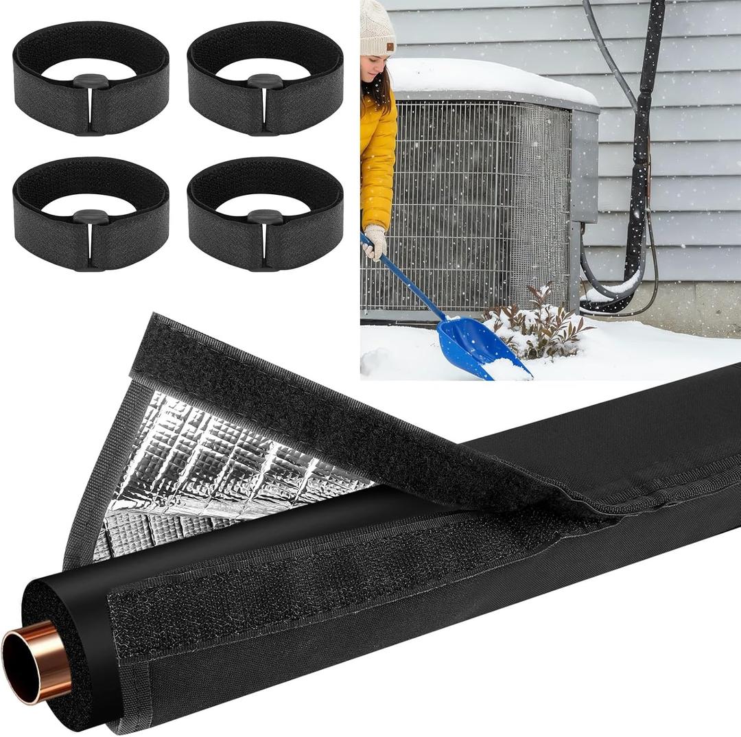 AC Pipe Insulation Outdoor, 72x10.2 in HAVC Copper Pipe Insulation Cover, 600D Oxford HAVC Insulation Wrap, Ac Line Insulation with 4 Adjustable Straps for Central Air Conditioning
