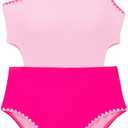 blibean Teen Girls Swimsuits One Piece Bathing Suit with Chest Pads Size 6-15 Years (Pink, XL)