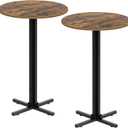 Round Bar Table Set of 2, Counter Height Pub Table, Bar Height Cocktail Table, Versatile Use, for Dining Room, Kitchen, Bar, Pub, Cafe, Rustic Brown and Black BT10L2BR