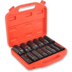 1/2" Drive Deep Impact Socket Set, 14 Piece 6 Point Metric Sizes 11-32mm(11 12 13 14 15 17 18 19 21 22 24 27 30 32mm),Cr-V Steel,Deep Socket Set 1/2 Drive