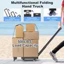 Folding Hand Truck, 500 LBS Heavy Duty Foldable Dolly Cart with Wheels, Telescoping Handle & 2 Elastic Ropes, Portable Luggage Cart for Moving, Travel, Home, Black Red