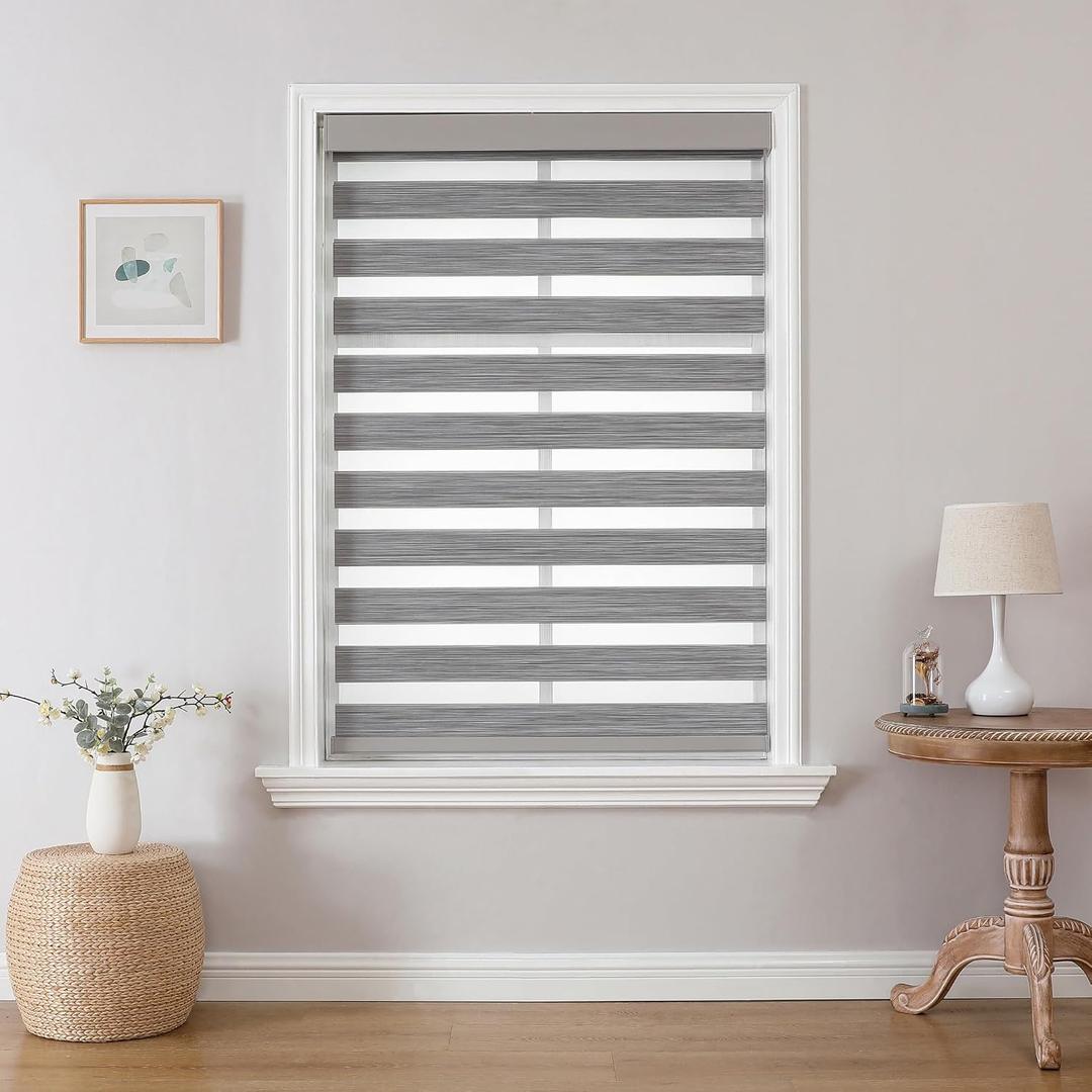 Joydeco Cordless Zebra Blinds for Windows (Pro), 16" W x 48" H, Gray