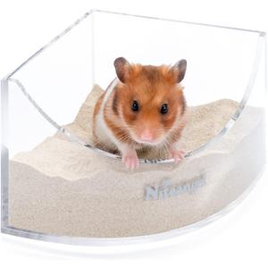 Niteangel Small Animal Sand-Bath Box - Acrylic Critter's Sand Bath Shower Room & Digging Sand Container for Hamsters Mice Lemming Gerbils or Other Small Pets (Fan-Shaped, Transparent)