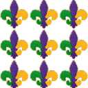 Daifunli 9 Pcs Fleur De Lis Patch Mardi Gras Chenille Iron On Embroidery Patches Set with Gold Glitter Border for Clothing Machine Embroidery DIY