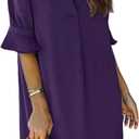 QACOHU Summer Dresses for Women V Neck Ruffle Short Sleeve Casual Shift Dress (Purple, L)