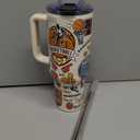 40 oz Softball Tumbler with Handle and Straw, Stainless Steel Insulated Cup, Reusable Coffee Mug with Leak Proof Lid, Softball Gifts (white yellow)