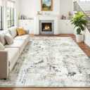 8x10 Area Rugs for Living Room, Abstract Neutral Large Washable Rug, Indoor Soft Non-Slip Floor Carpet for Bedroom Dining Room Home Decor, Brown/Grey