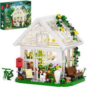 Girls Flower House Building Sets Compatible with Lego Friends Sets for Girls 8-12, Greenhouse Building Toys with LED Lights, Garden House Model, Christmas Holiday for Friends Kids Adults (484pcs)